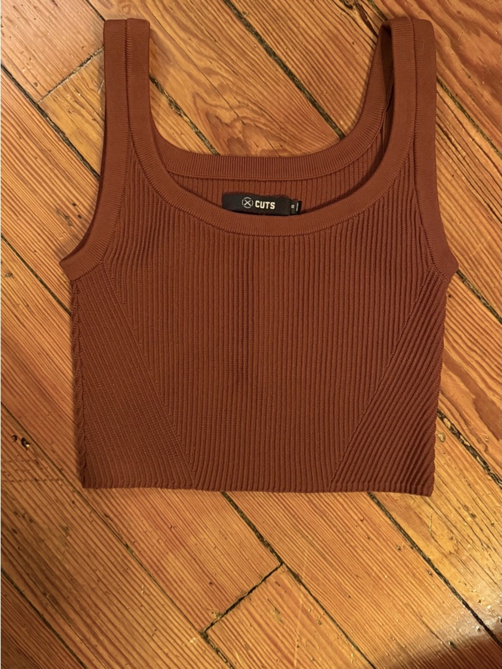 Cuts Clothing Ribbed Tank Crop Top in Rust